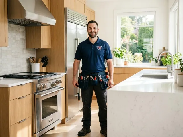 Appliance Repair Hero technician in a Austinville, IA kitchen after an appliance repair